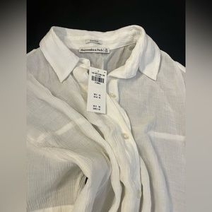 Abercrombie and fitch white short sleeve crinkle linen shirt size extra small